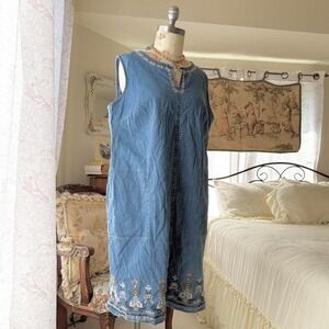 J jill denim‎ vintage floral embroided jean dress 1X